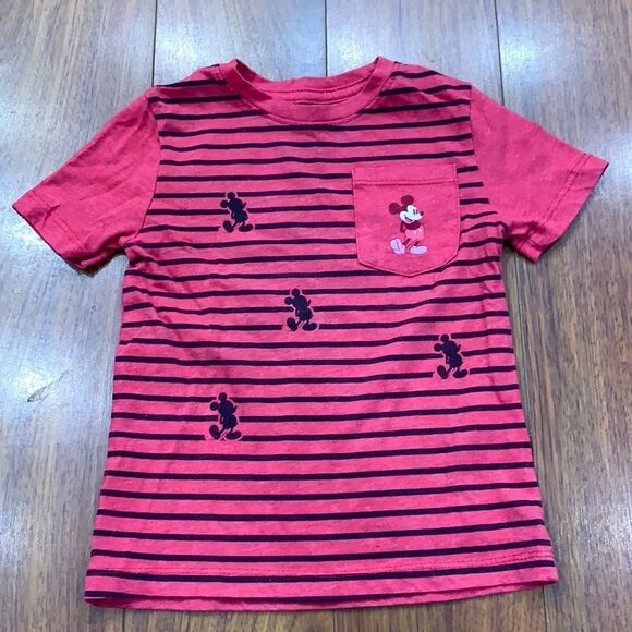 Disney Mickey Mouse Red Stripe Pocket Tee 2T - Picture 1 of 3
